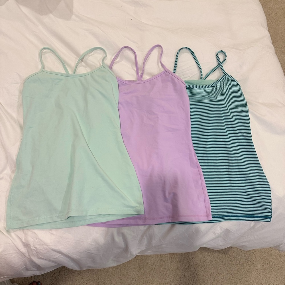 Lululemon power Y Tank Bundle - Mint, Lavender, and Striped Teal
